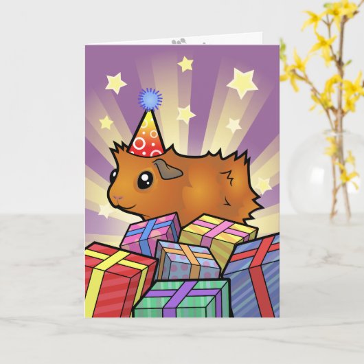 Verjaardag Guinee Pig (Scruffy) Kaart (Gele Bloem)