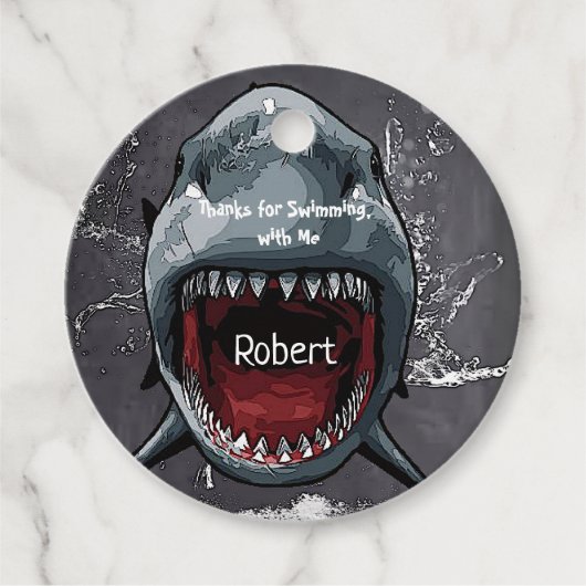 Verjaardag haai, haaienaanval, bedankjes labels (Voorkant)