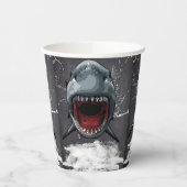 Verjaardag haai, haaienaanval, papieren bekers (Links)