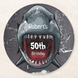 Verjaardag haai, haaienaanval, ronde kartonnen onderzetter