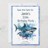 Verjaardag haai, haaienaanval, save the date (Voorkant)