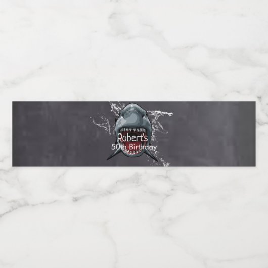 Verjaardag haai, haaienaanval, waterfles etiket (Enkel label)