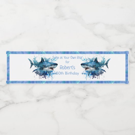 Verjaardag haai, haaienaanval, waterfles etiket (Enkel label)