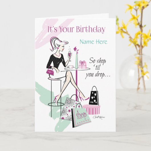 Verjaardag, Haar, Shop 'til you drop, Relax & Unwi Kaart (Gele Bloem)