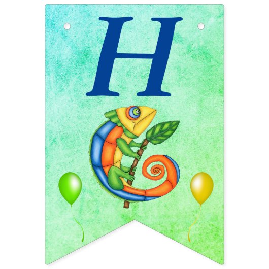 Verjaardag hagedis ballonnen levendige kleur blauw vlaggetjes (Eerste vlag)