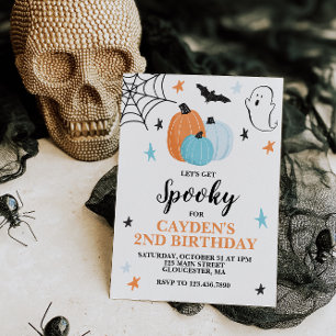 Verjaardag Halloween Griezelfeest Blauwe Pompoenen Kaart