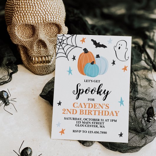 Verjaardag Halloween Griezelfeest Blauwe Pompoenen Kaart