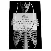Verjaardag Halloween Griezelige Skelet Custom Zwar Medium Cadeauzakje (Voorkant)