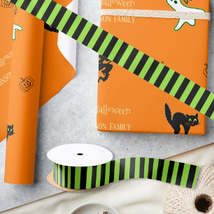 Verjaardag Halloween Groen Zwart Strepen Cadeauver Satijnen Lint