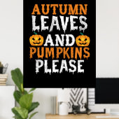 Verjaardag Halloween Herfstbladeren En Pompoenen Poster (Thuiskantoor)