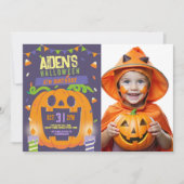 Verjaardag Halloween Kinder Partij Pompoen Foto Kaart (Voorkant)