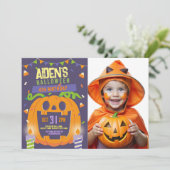 Verjaardag Halloween Kinder Partij Pompoen Foto Kaart (Staand voorkant)