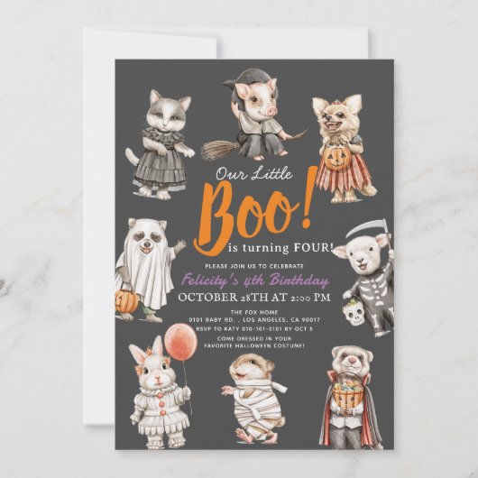 Verjaardag Halloween kostuum voor Boo Animals Kaart (Voorkant)