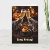 Verjaardag Halloween met Cupcake Champagne Kaart (Voorkant)