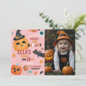 Verjaardag Halloween Pompoen Photo Party Kinder Kaart (Staand voorkant)