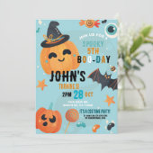 Verjaardag Halloween Pumpkin Blue Party Kinder Kaart (Staand voorkant)