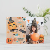 Verjaardag Halloween Pumpkin Photo Party Kaart (Staand voorkant)