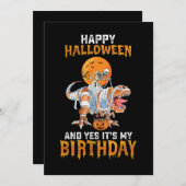 Verjaardag Halloween Skelet Riding Mummy Dinosauru Kaart (Voorkant / Achterkant)