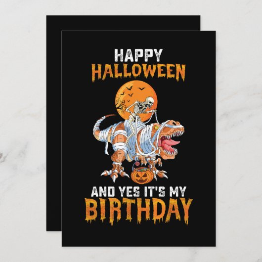 Verjaardag Halloween Skelet Riding Mummy Dinosauru Kaart (Voorkant / Achterkant)