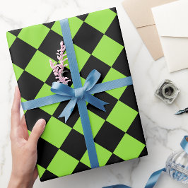 Verjaardag Halloween Zwart Groen Geruit Eigen Teks Cadeaupapier