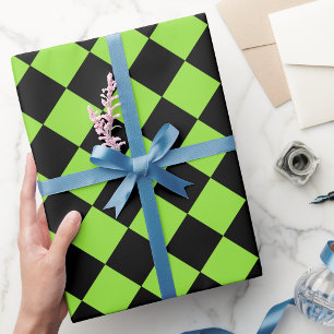 Verjaardag Halloween Zwart Groen Geruit Eigen Teks Cadeaupapier