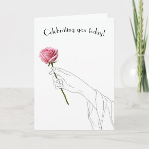 Verjaardag Hand die een Roze Roos Vasthoudt Kaart