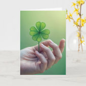Verjaardag Hand Held Four-Leaf Clover Kaart (Gele Bloem)