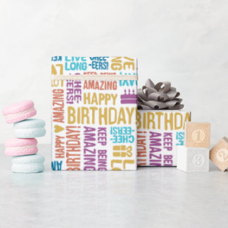 Verjaardag Hand Typografie in Retro Novelties Cadeaupapier