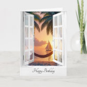 Verjaardag hangmat met oceaan Uitzicht in het raam Kaart (Voorkant)