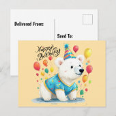 Verjaardag Happy Birthday Polar Bear Ballonnen Fee Briefkaart (Voorkant / Achterkant)