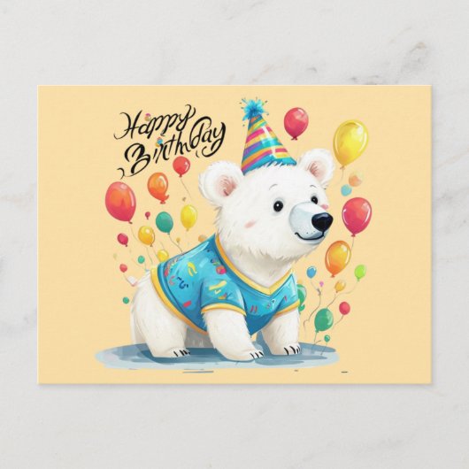 Verjaardag Happy Birthday Polar Bear Ballonnen Fee Briefkaart (Voorkant)