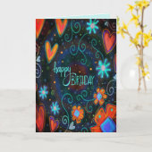 Verjaardag Happy Red Heats Modern Abstract Kaart (Gele Bloem)