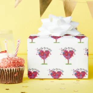 Verjaardag Hartboom op wit Cadeaupapier