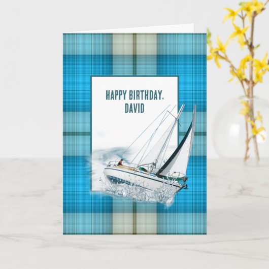 Verjaardag Heeling Zeilboot op Plaid Kaart (Gele Bloem)