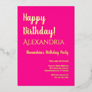 Verjaardag Heet Roze Gelukkige Verjaardag Echt Gou Folie Uitnodiging