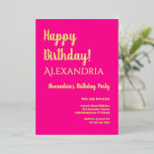 Verjaardag Heet Roze Gelukkige Verjaardag Echt Gou Folie Uitnodiging (Staand Voorkant)