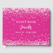 Verjaardag heet roze glitter meisje glamoureus gastenboek (Voorkant)