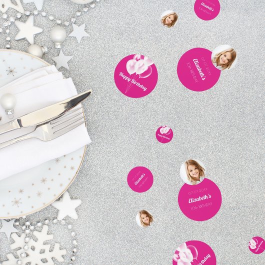 Verjaardag heet roze witte ballonnen foto meisje confetti