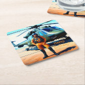 Verjaardag helikopterpiloot kartonnen onderzetters (Schuin)