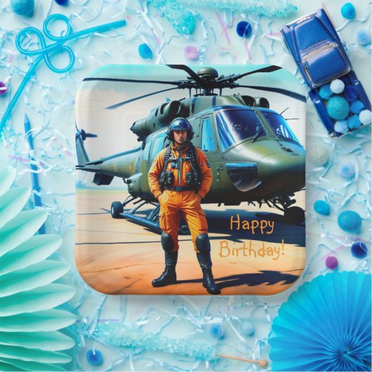 Verjaardag helikopterpiloot papieren bordje (Feest)