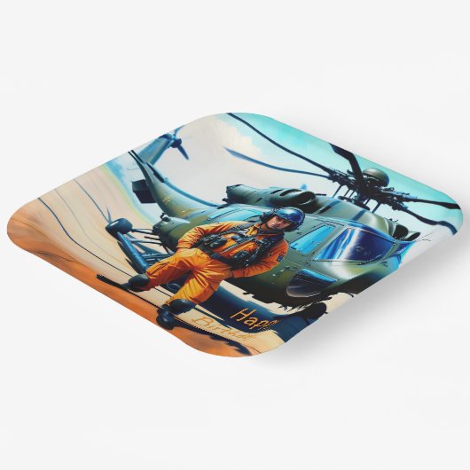 Verjaardag helikopterpiloot papieren bordje (Gebogen)