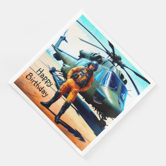 Verjaardag helikopterpiloot servet (Hoek)