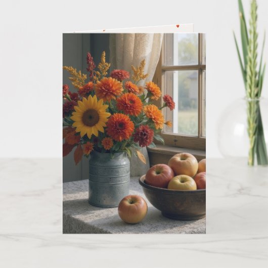 Verjaardag Herfst Bloemen Boeket en Appels Kaart (Voorkant)