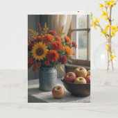 Verjaardag Herfst Bloemen Boeket en Appels Kaart (Gele Bloem)
