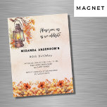 Verjaardag herfst bloemen sinaasappel vintage luxe magnetische uitnodiging<br><div class="desc">Een rozen gouden,  blush roze verloop achtergrond. Versierd met een  latern en oranje bloemetjes. Personaliseer en voeg een naam en feestdetails toe.</div>