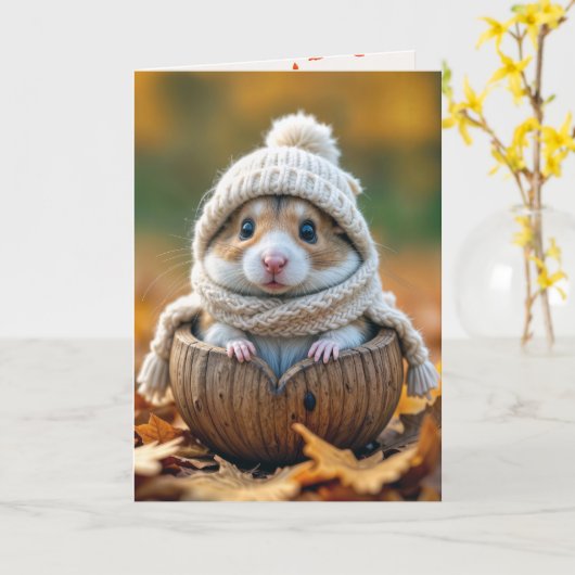 Verjaardag Herfst Hamster In Een Walnut Shell Kaart (Gele Bloem)