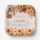 Verjaardag herfst sinaasappel bloemen rustieke lam papieren bordje (Voorkant)