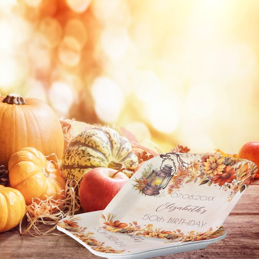 Verjaardag herfst sinaasappel bloemen rustieke lam papieren bordje