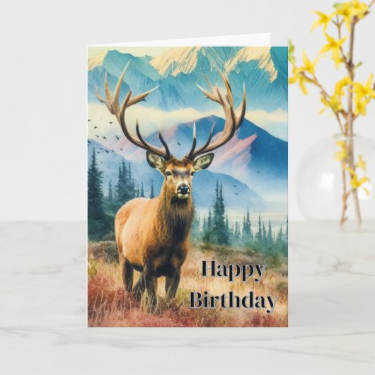 Verjaardag Herten met Gewei Groet  Kaart (Gele Bloem)