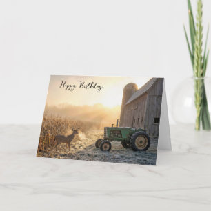 Verjaardag hertenbok in nevel met boerentractor kaart